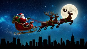 Santa Flying Over City