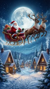 Santa Flying Over Village
