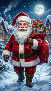 Santa in Snowy Village