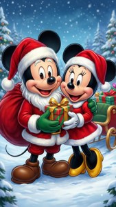 Santa Mickey and Mrs. Minnie