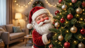 Santa Peeking Behind Tree