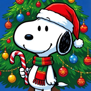 Santa Snoopy with Candy Cane