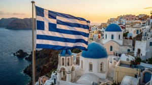 Santorini Sunset Flag