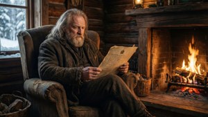 Sapkowski by Fireplace