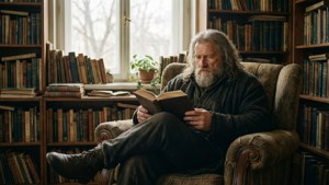 Sapkowski Reading in Library