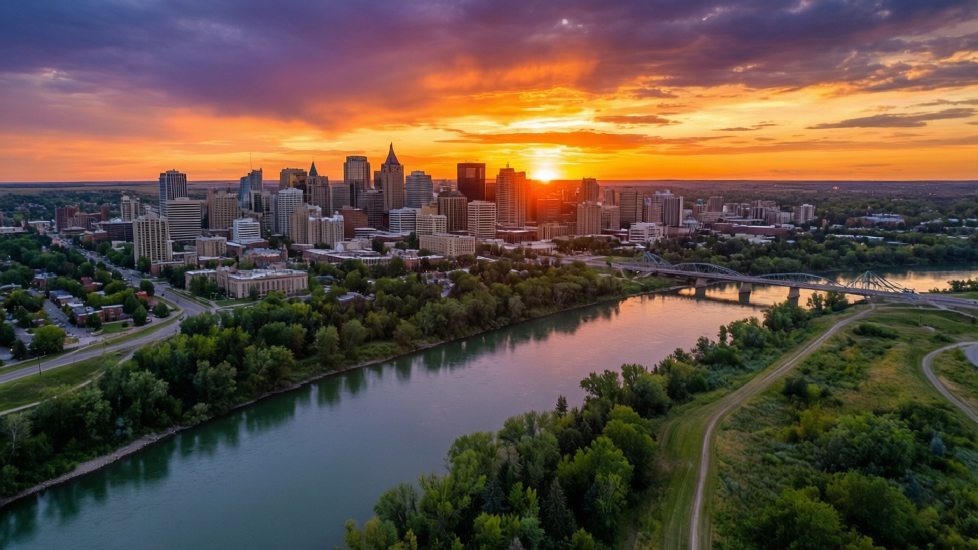 Saskatoon Skyline Sunset by Wallpapers.art Studio