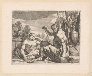 Sater, bacchante en kind rustend in een landschap