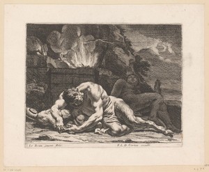 Sater en bacchante slapend bij een vuur