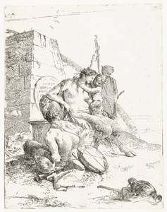 Satyr Family with Musical Instruments Sitting by a Monument