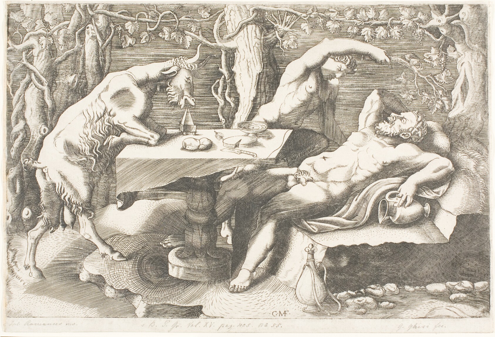 Satyr Trying to Wake Silenus with a Grapevine by Giorgio Ghisi