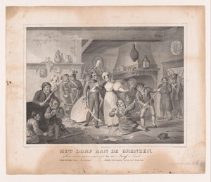 Scène uit het toneelstuk Het dorp aan de grenzen