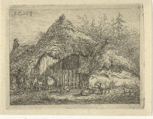 Schaapsherder bij plaggenhut