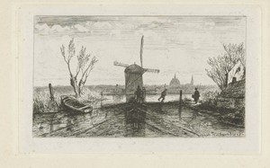 Schaatsenrijder bij een molen