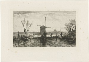 Schaatsenrijder bij een molen