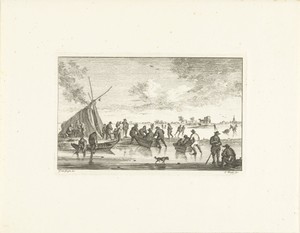 Schaatsers en sleeën op het ijs