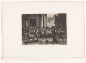 Schapen verlaten de stal