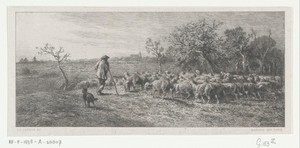 Schapenherder met kudde in een weiland
