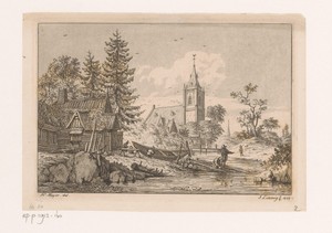 Scheepstimmerwerf met een kerk op de achtergrond