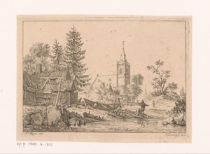 Scheepstimmerwerf met een kerk op de achtergrond