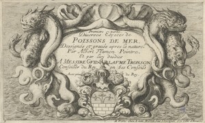 Schelpvormig cartouche met zeedieren