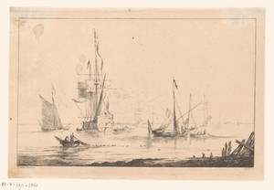 Schepen en boten aan de kust