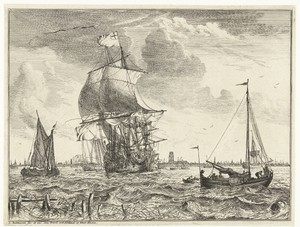 Schepen op de Maas bij Rotterdam