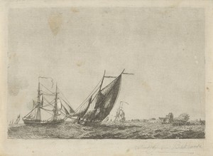 Schepen op zee bij een vesting