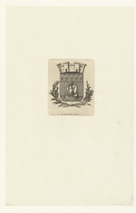 Schild met wapen van Parijs met stadspoorten en Franse lelies en zeilschip
