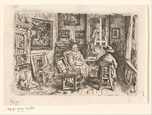 Schilder aan het werk in zijn atelier