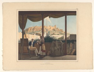 Schilder Louis-François-Sebastien Fauvel in zijn huis in Athene