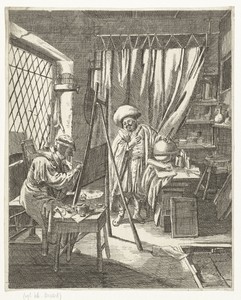 Schilder met een model in zijn atelier