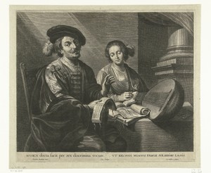 Schilder Theodoor Rombouts en zijn vrouw met bladmuziek en luit