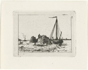 Schip bij vracht op een oever