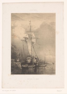 Schip met sloepen aan de kade in de omgeving van Rouen