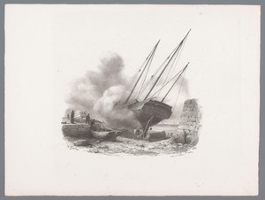 Schip voor anker aan de kade