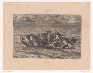 Schipbreukelingen in een roeiboot op zee