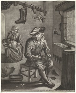 Schoenmaker in zijn werkplaats
