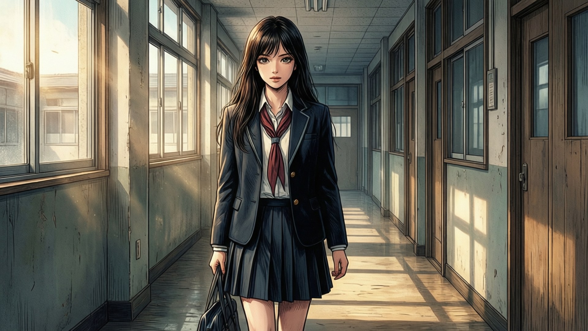 School Hallway Manga by Wallpapers.art Studio