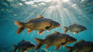 School of Carp Underwater