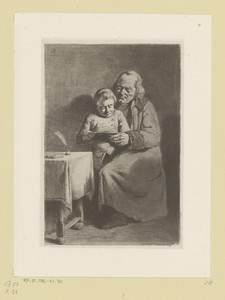 Schoolmeester en jongen een boek lezend