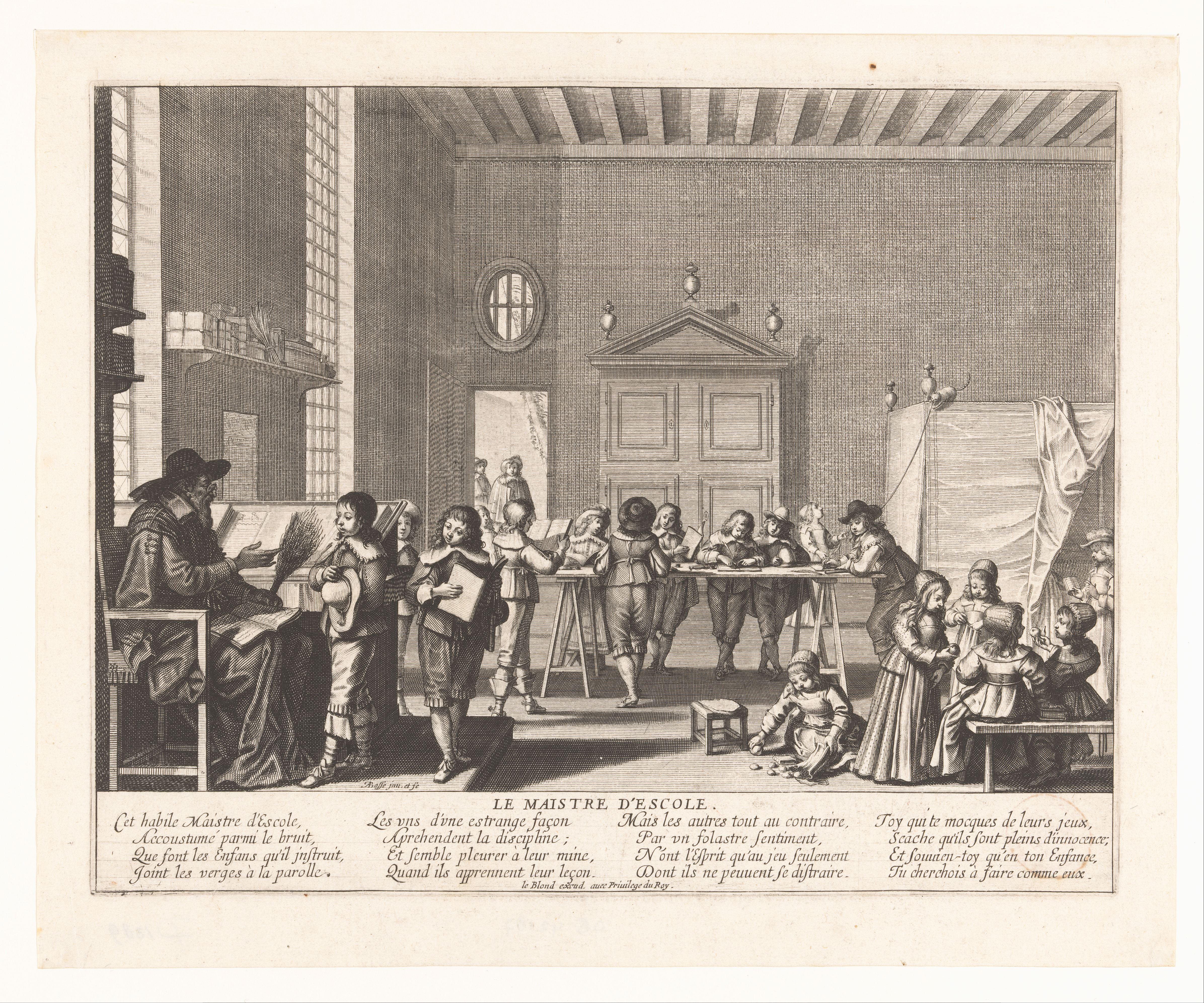 Schoolmeester in een klaslokaal by Abraham Bosse