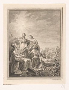 Schoonheid met Minerva en de drie gratieën