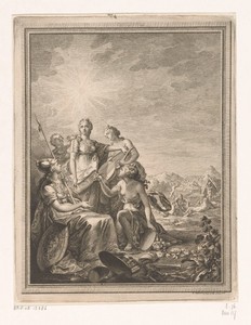 Schoonheid met Minerva en de drie gratieën