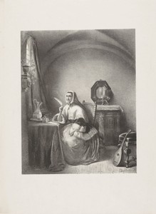 Schrijvende vrouw bij het raam