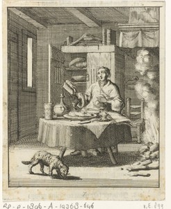 Schrijver Willem Sluiter zit aan tafel en zingt na de maaltijd uit een psalmboek