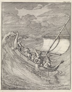 Schrijver William Dampier in een kleine open prauw op reis naar Atjeh