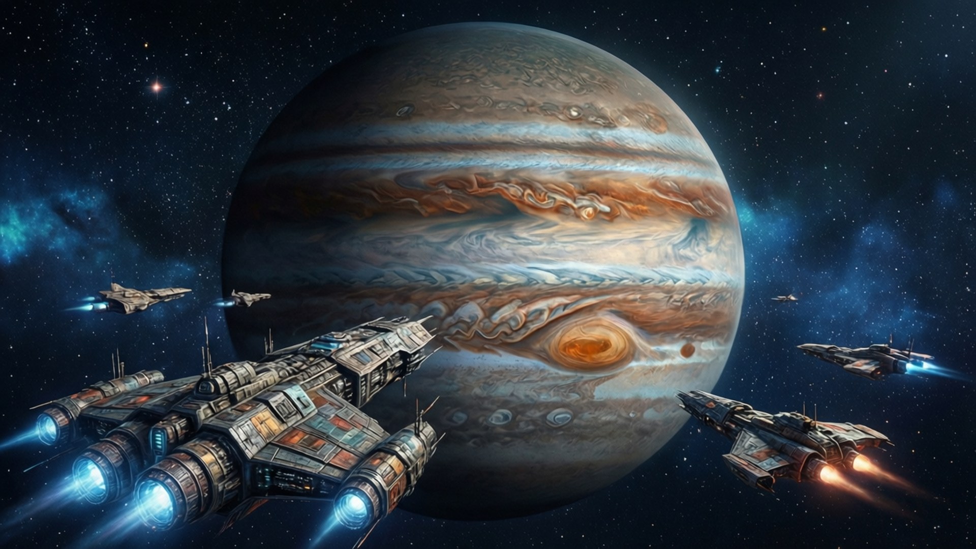 Sci-Fi Fleet Before Jupiter by Wallpapers.art Studio
