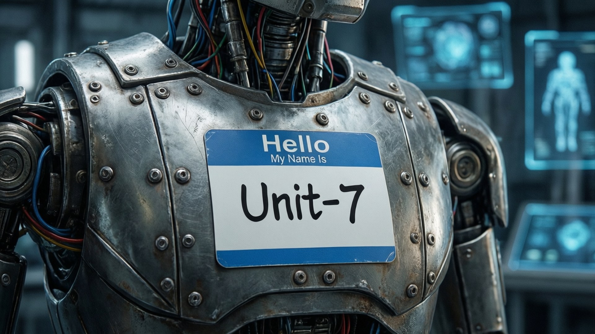 Sci-Fi Robot Name Tag by Wallpapers.art Studio