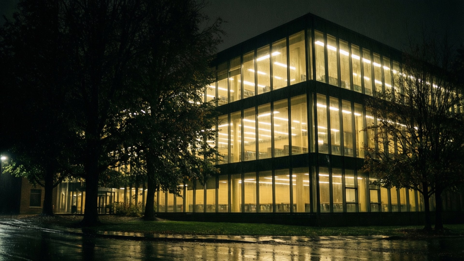 Science Library in the Rain by Wallpapers.art Studio