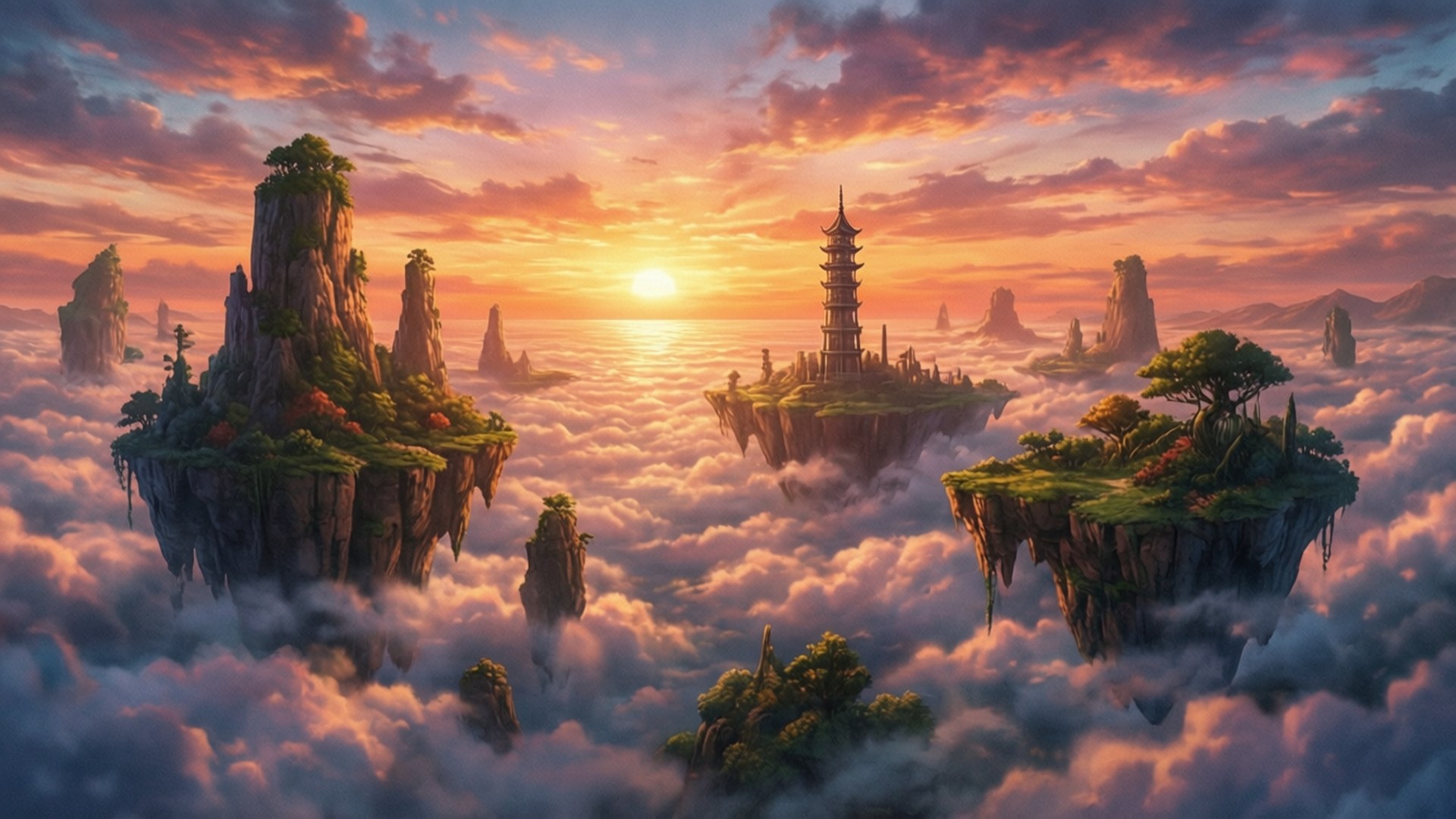 Sea of Clouds Sunset by Wallpapers.art Studio